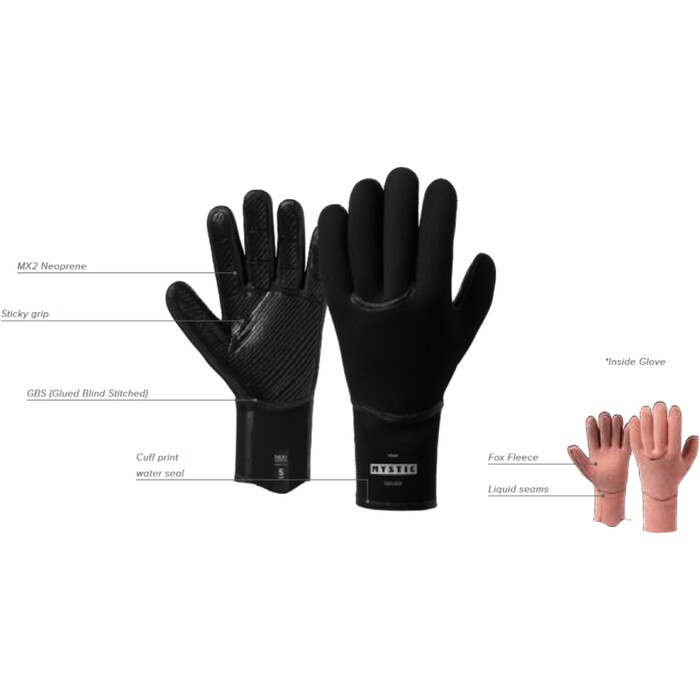 2025 Mystic Roam 5mm 5 Finger Surf Gloves 35015.250075 - Black